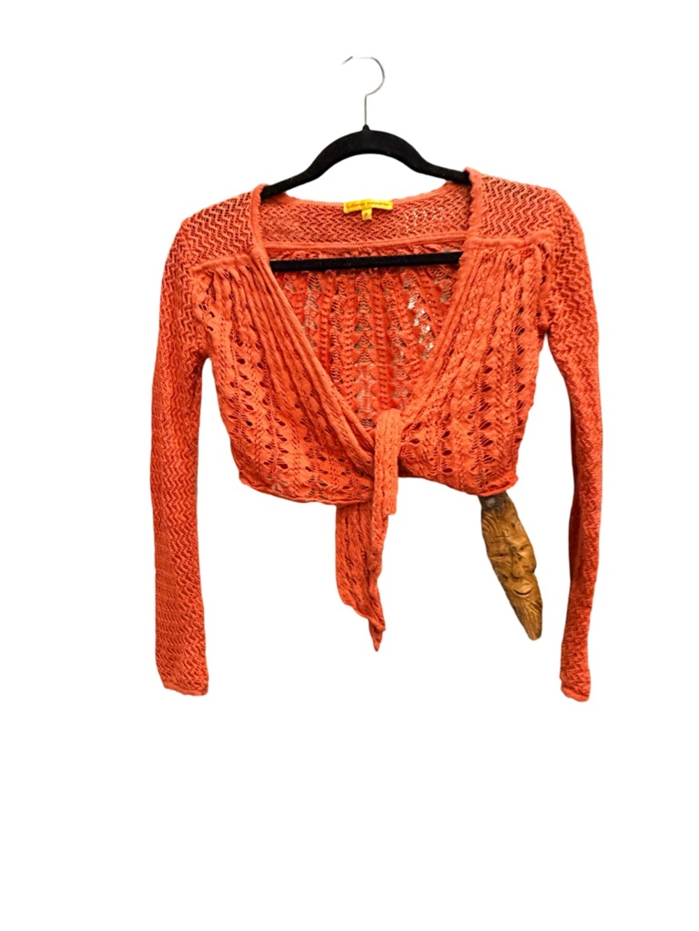 Catherine Malandrino Crochet Tie-Front Cropped Cardigan - Orange P S/M
